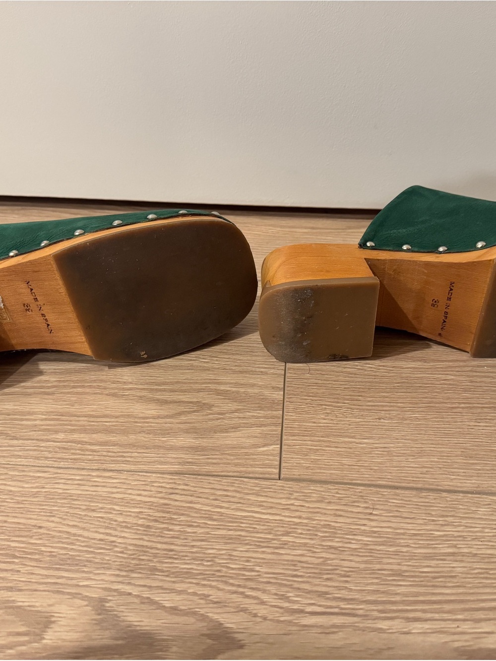 Miista Green Leather Studded Wooden Clogs - Picture 5 of 6